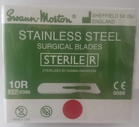 Swann-Morton #10R Sterile Surgical Blades - Stainless Steel, Individually Packed, Box of 100