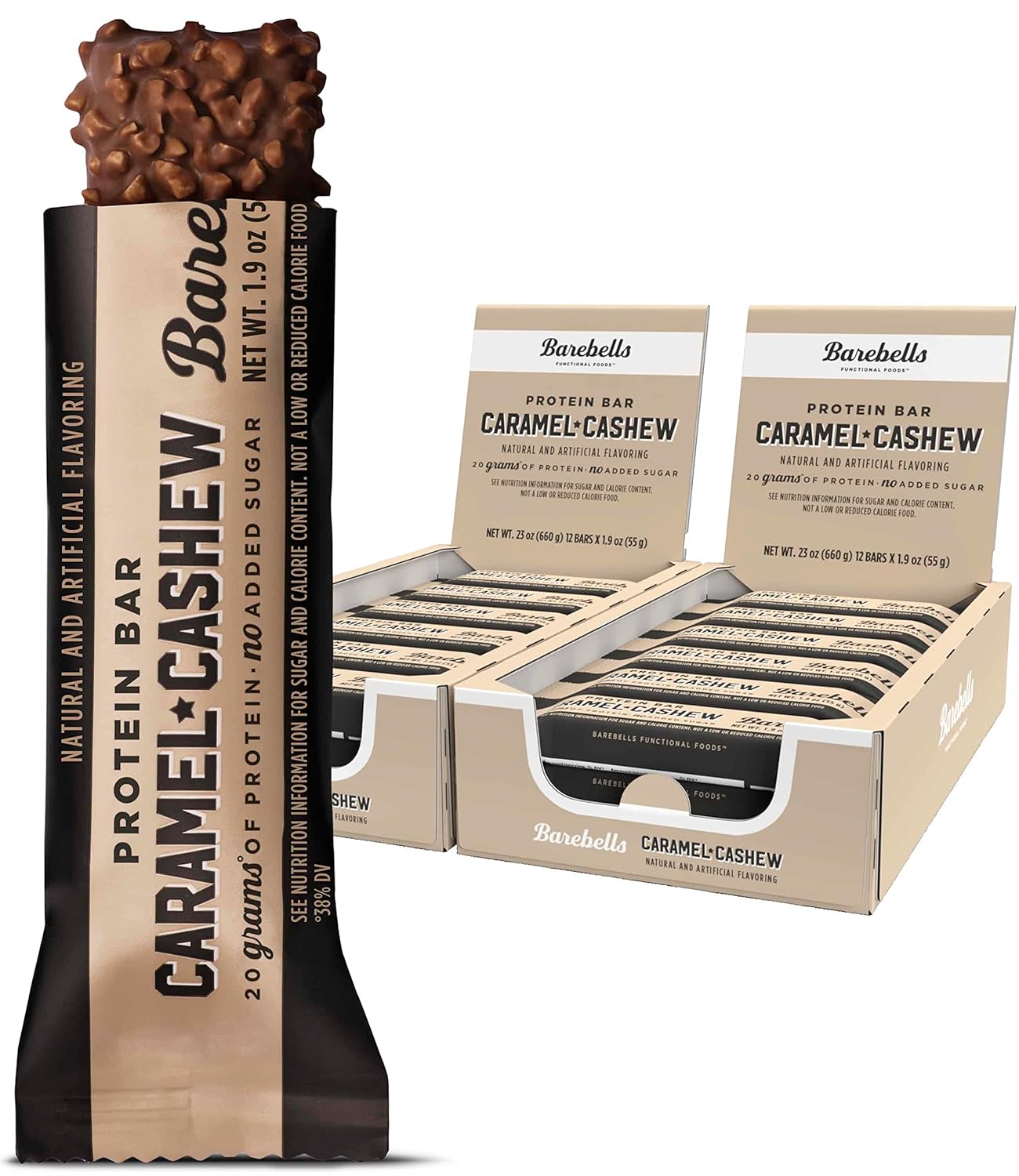 Barebells Caramel Cashew Protein Bars - 24 Pack, 20g Protein, Low Sugar