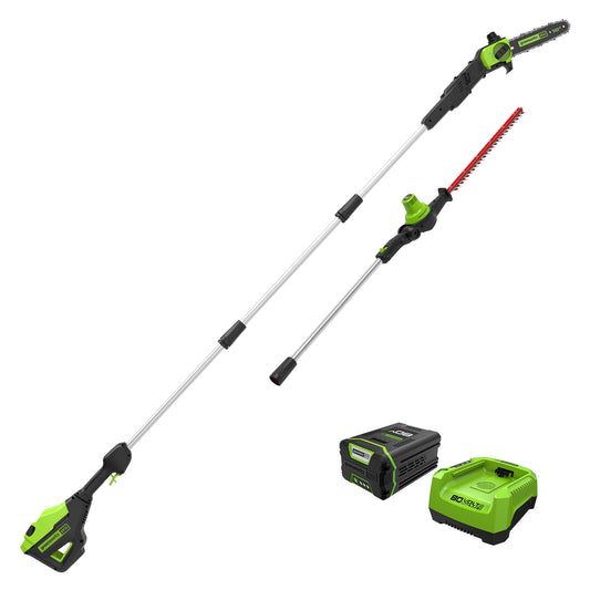 80V 20" Cordless Battery Pole Hedge & 10" Pole Saw Combo Kit w/ 2.0 Ah Battery & Rapid Charger