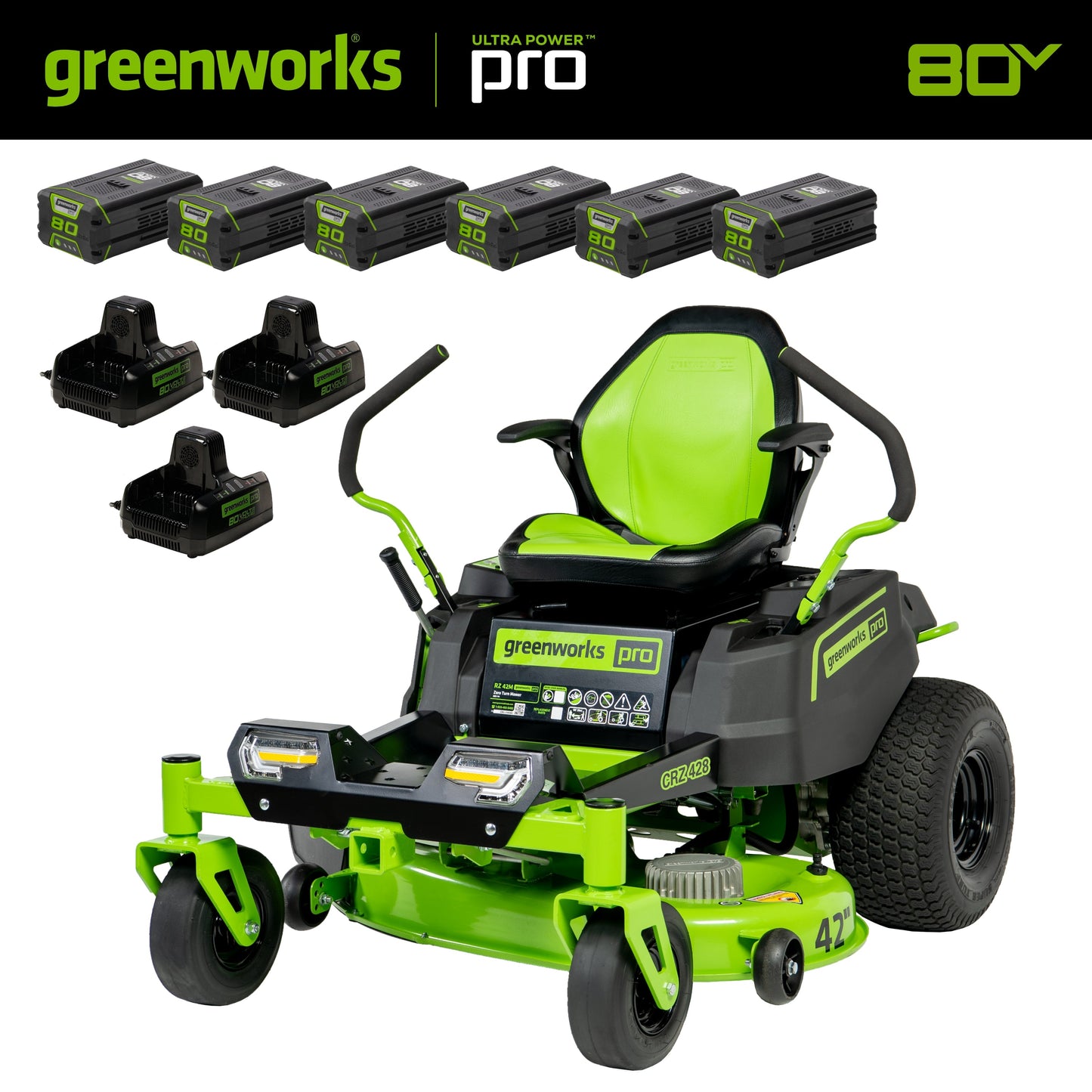 80V 42" Cordless Battery CrossoverZ Zero Turn Lawn Mower w/ Six (6) 5.0Ah Batteries and Three (3) Dual Port Turbo Chargers