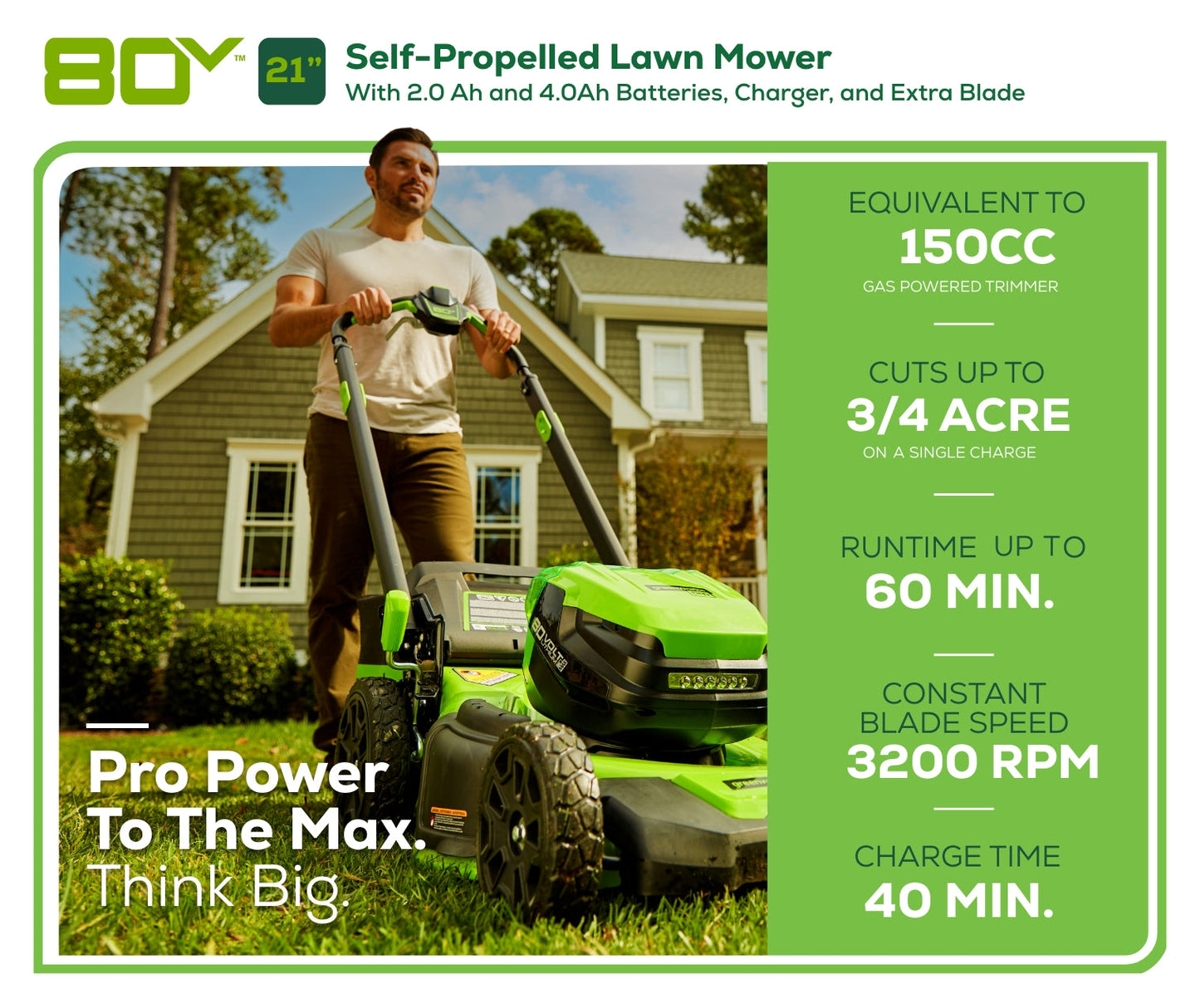 80V 21" Cordless Battery Self-Propelled Lawn Mower w/ 5.0Ah Battery & Rapid Charger