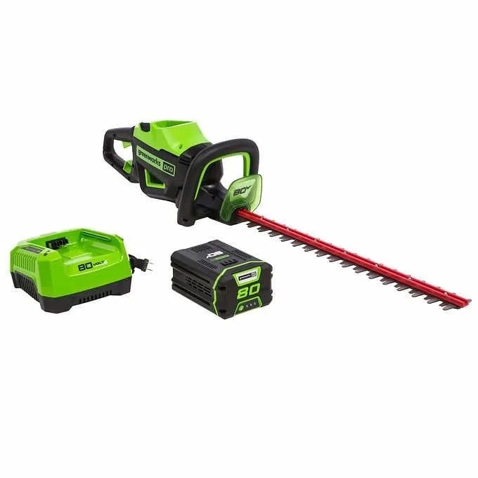 80V 24" Cordless Battery Hedge Trimmer & 20" Pole Hedge Trimmer Combo Kit w/ 2.0 Ah USB Battery & Charger